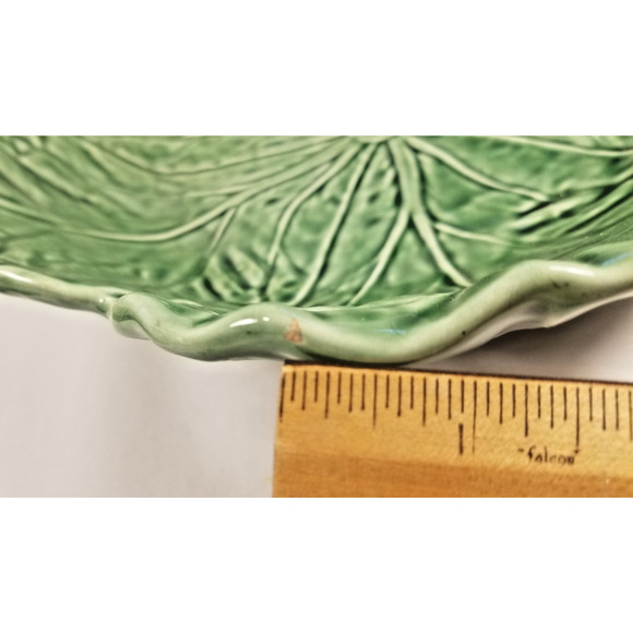 Vintage Kitchen: Bordallo Pinheiro Green Cabbage Leaf Salad Serving Bowl & Plate - Picture 3 of 14